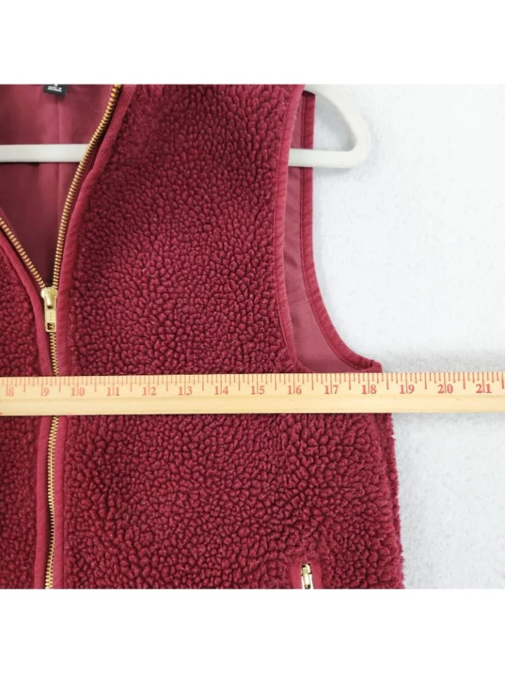 J Crew Vest Womens Small Red Sherpa Fleece Mercantile Full Zip Pockets Casual